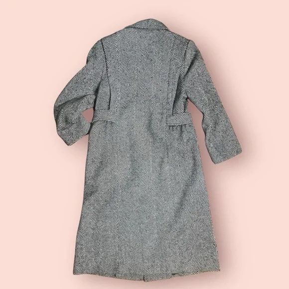 Vintage Alorna- Made in USA- Black and White Herringbone Double Breasted Coat - Picture 3 of 13